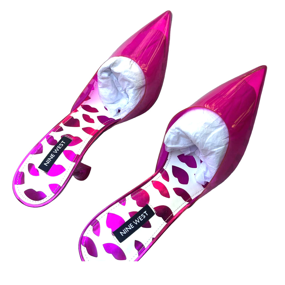 Nine West HOTT Clear Plastic Mule Heels Pumps | Barbie Hot Pink | Womens 8.5 NEW - Picture 8 of 16